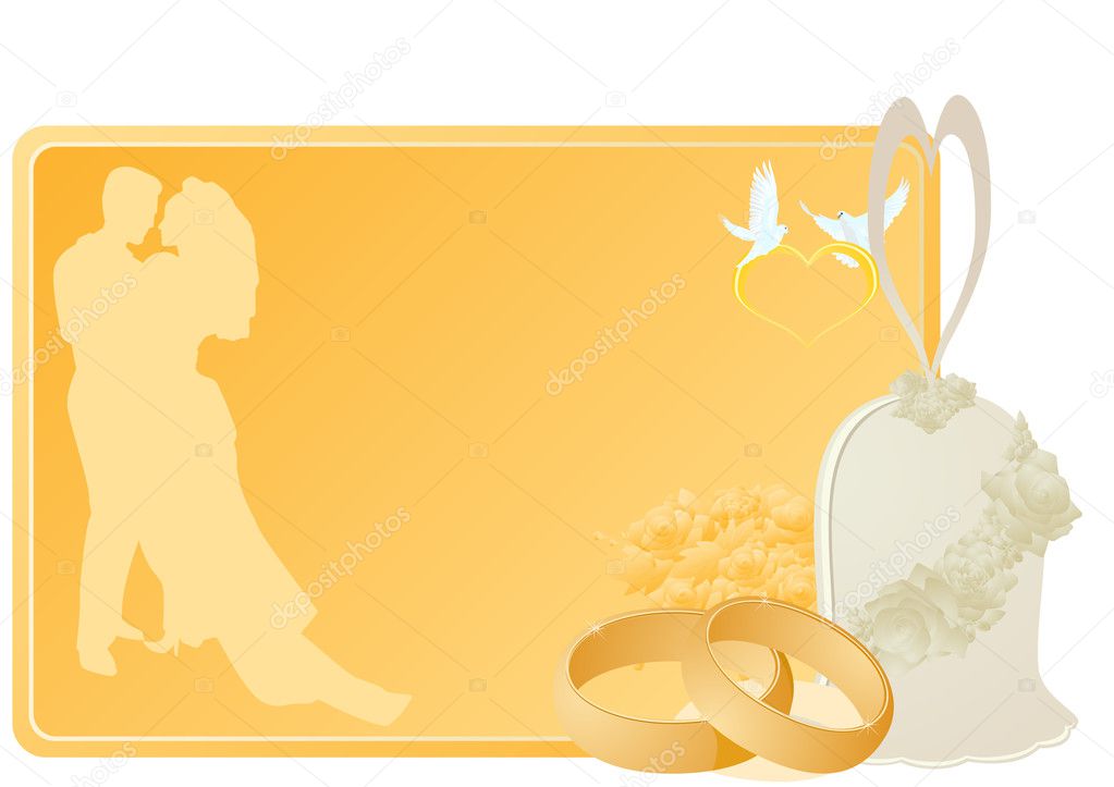 The illustration on white background Two gold wedding rings lying in a 