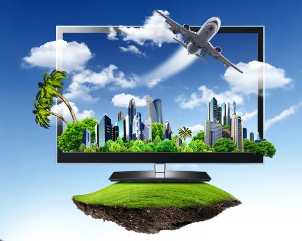Large flat screen with nature images
