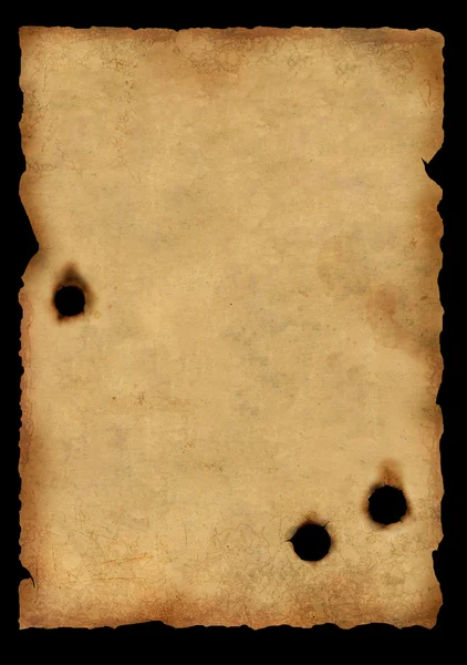 Sheet of an old paper injured by bullets