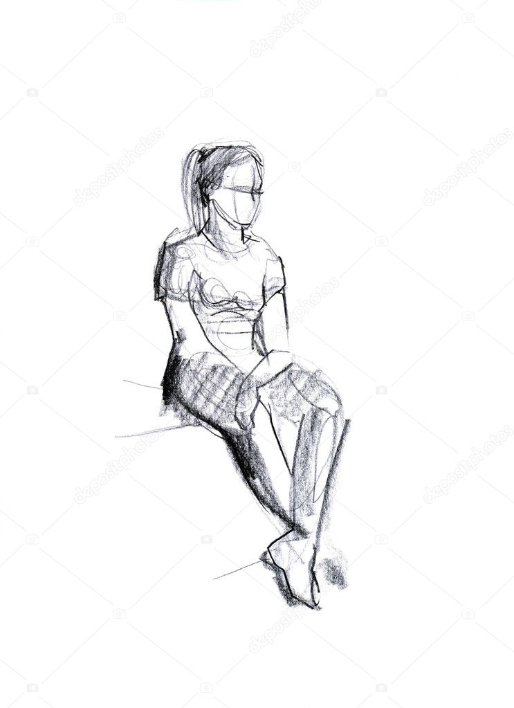 Sketch of a girl squatting on criminal