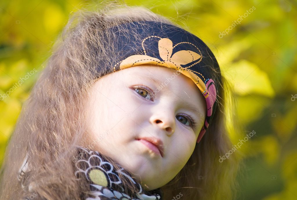 Little Girl In A Black Leather Jacket And Bandana Stock Photo Little Girl In A Black Leather Jacket And Bandana The Autumn Park Photo By Kotomiti