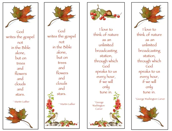 Four Bookmarks: Nature Theme: Hand-Drawn