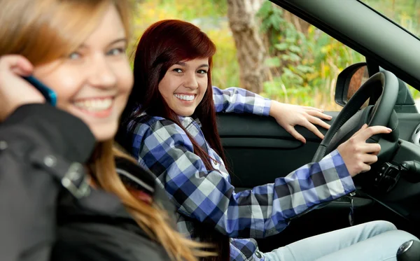 Girl friends in car