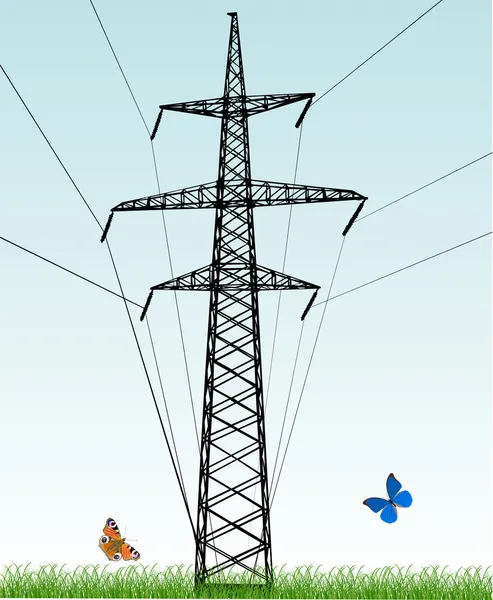 Electrical pylon in green grass illustration