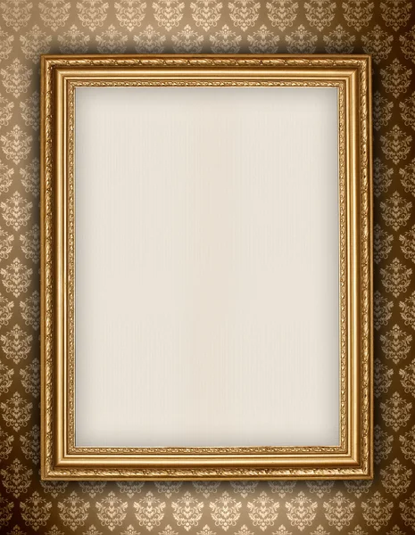 Golden frame on wallpaper background