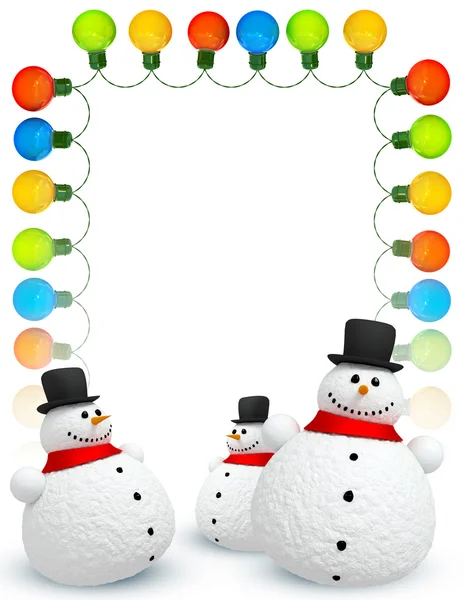 Frame of Holiday lights and snowman