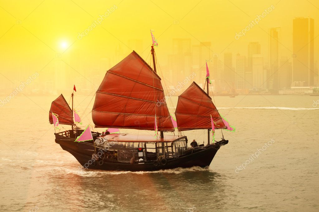 Hong kong traditional sailboat - Stock Image