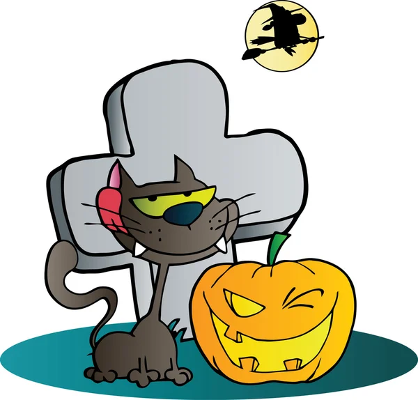 剪贴画黑猫和眨眼万圣节 jackolantern 南瓜由墓