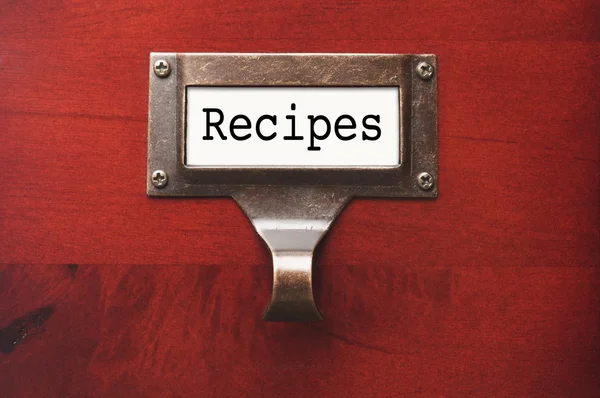 Lustrous Wooden Cabinet with Recipes File Label