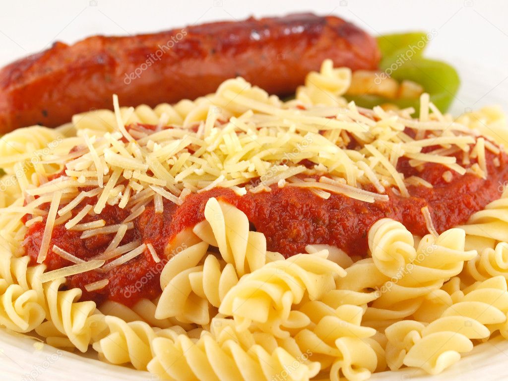 Rotini Pasta with Tomato Sauce, Cheese, and Sausage with Peppers and