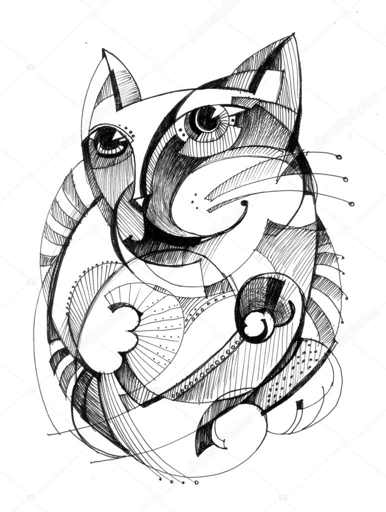 Cat Abstract Drawing — Stock Photo © Alfaolga 7236036