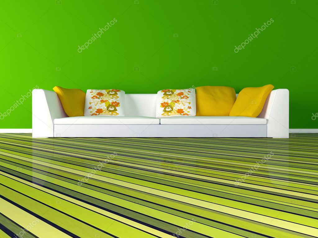 Design av interiör av moderna gröna vardagsrum — stockfotografi ...