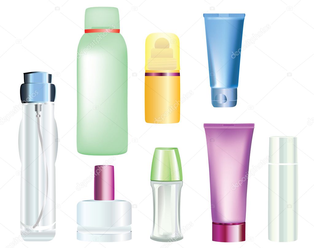 Bottles of cosmetic products stock vector.