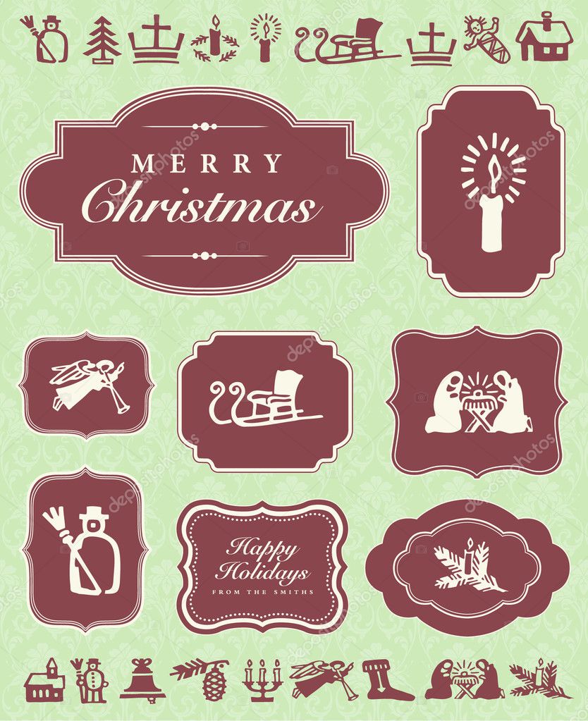Vector Christmas Ornaments and Frame Set Easy to edit