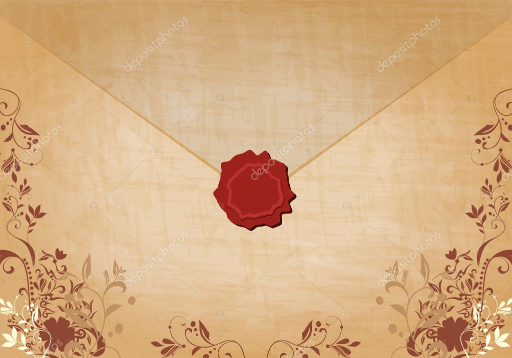 Beautiful floral vintage envelope illustration - Stock Illustration