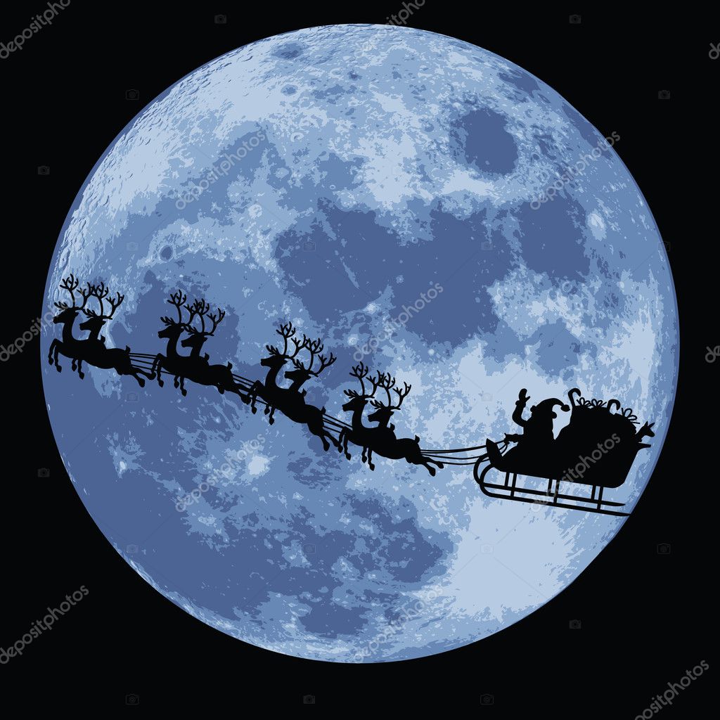 Illustrations of santa claus with his sleigh and reindeers. — Vector by mtkang