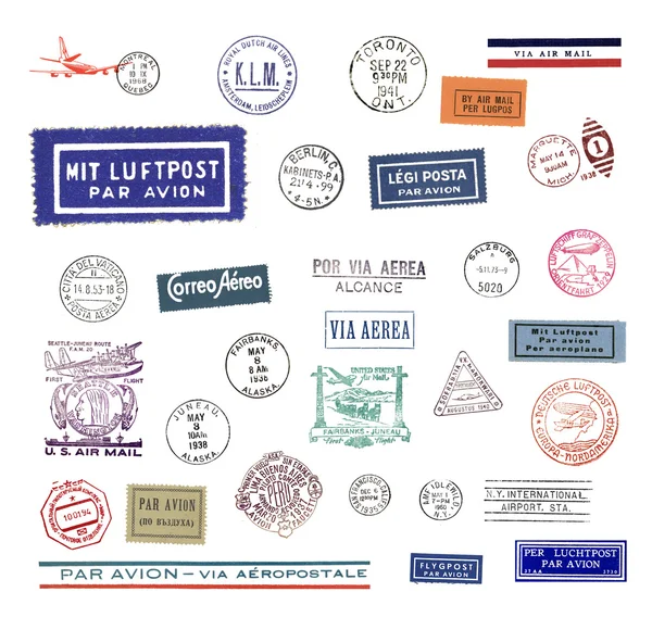 Vintage airmail labels and stamps