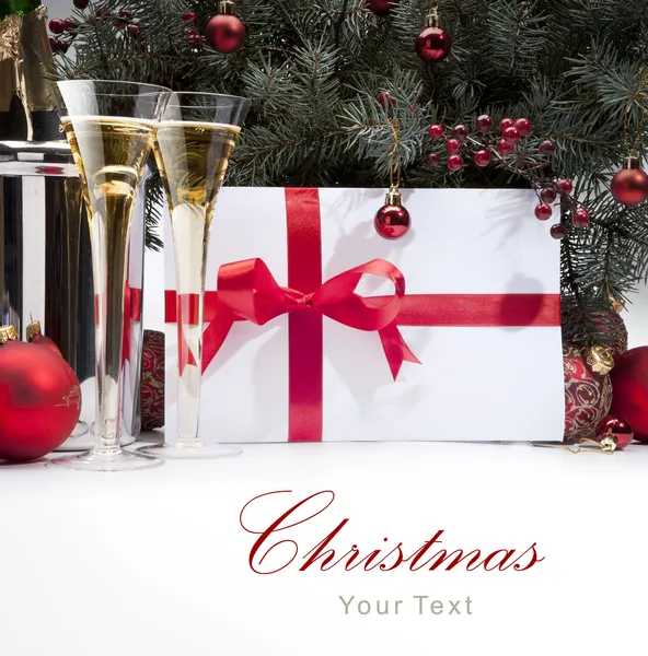 Christmas greeting card with champagne