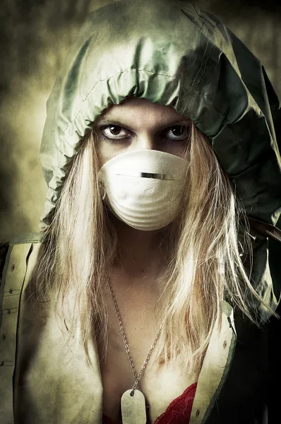 Portrait of Sad woman in breathing mask