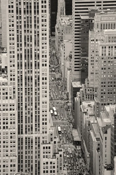 New York City Manhattan street aerial view black and white