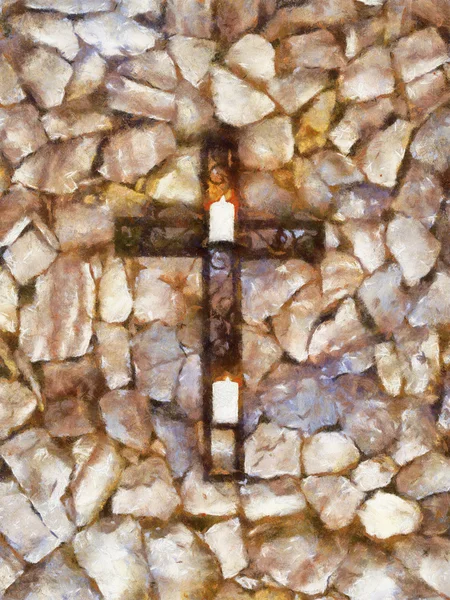 Christian Cross with Candles Oil Painting