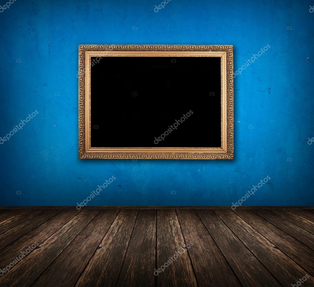 Stanza blu depoca buia con pavimento in legno e cornice dorata ... Disegno pavimento Vintage