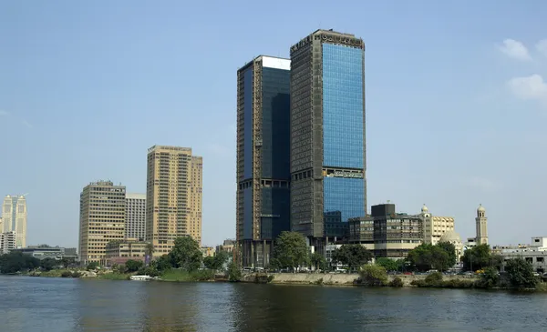 View of Cairo. Modern skyscrapers of League of Arab States. Nile