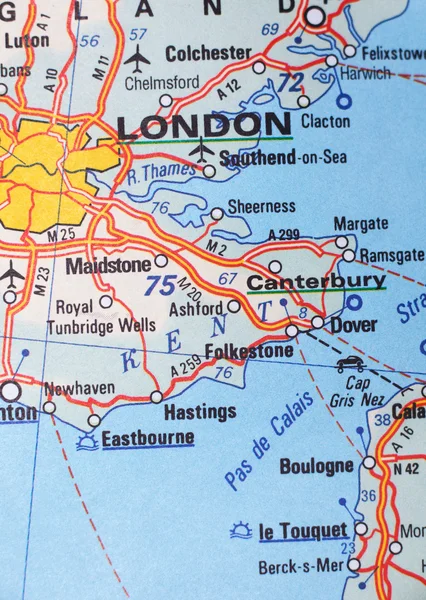 London, United Kingdom as a travel destination on a map