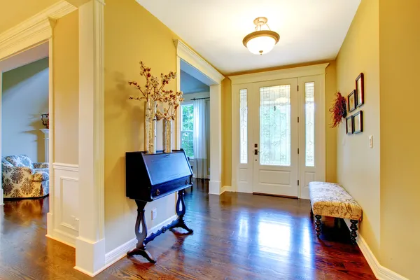Luxury home entrance and hallway in golden yellow.