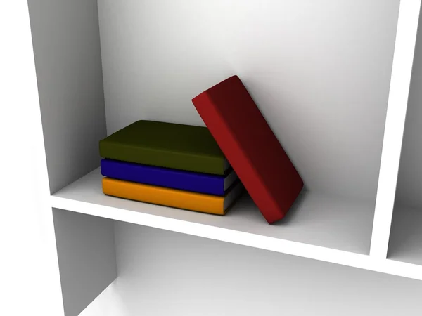 Colorful books on a white shelf