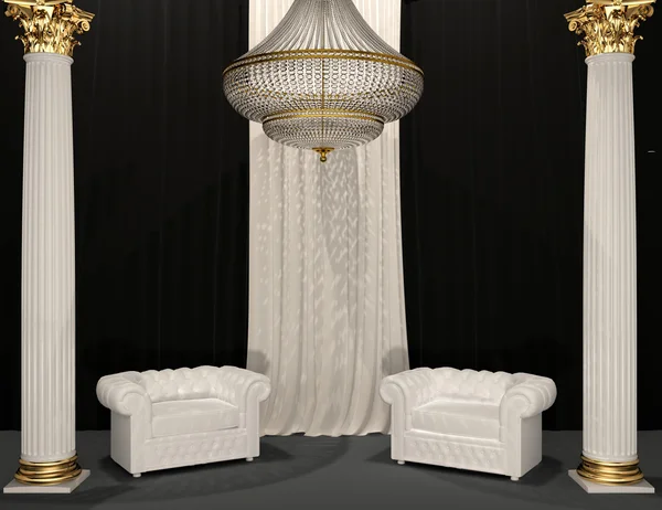 Classic luxury armchairs in royal interior with column