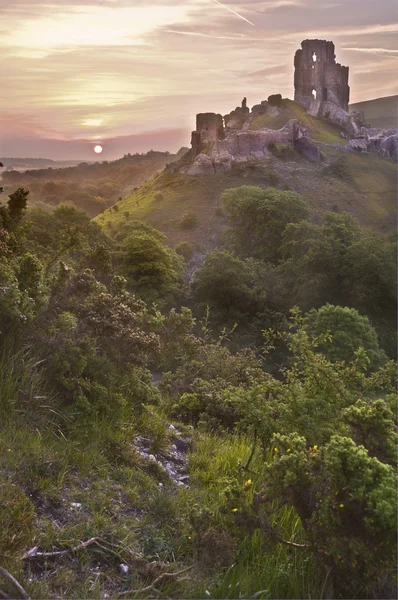 Romantic fantasy magical castle ruins against stunning vibrant s