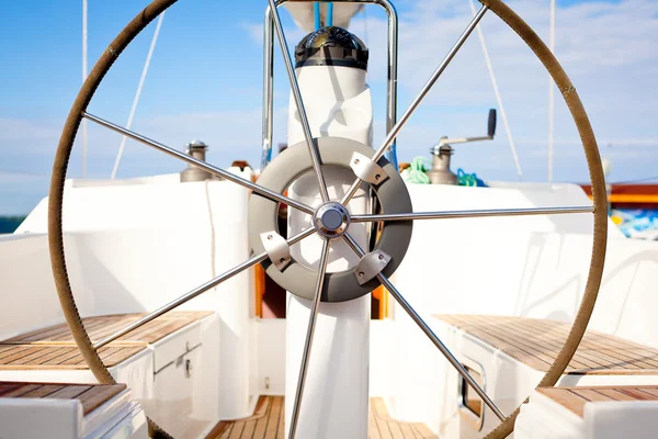 Steering wheel on boat