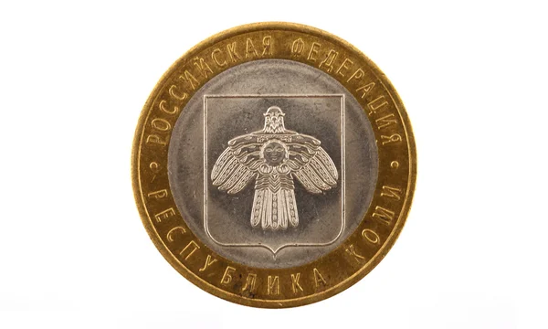 Russian coin of ten rubles from the coat of arms of Komi republic