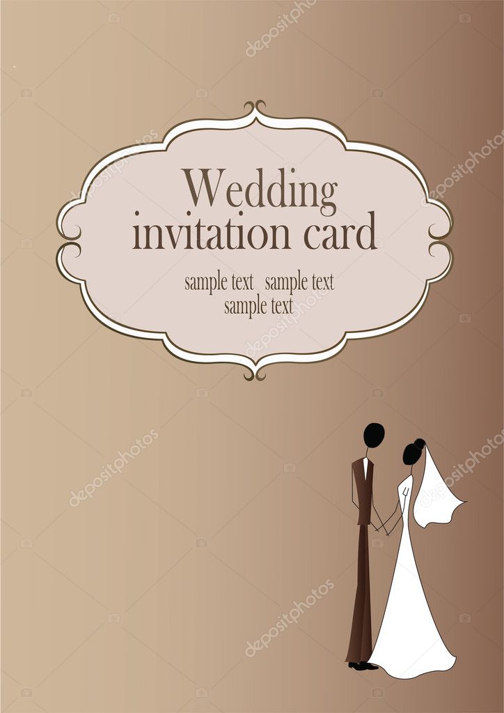 Vintage styled wedding card with bride and groom