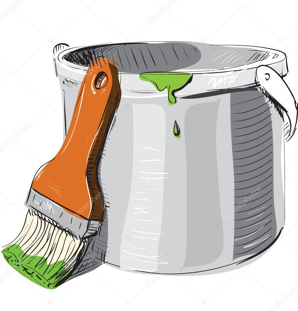 Paint bucket with brush sketch — Stock Vector © Chuhail 7418356