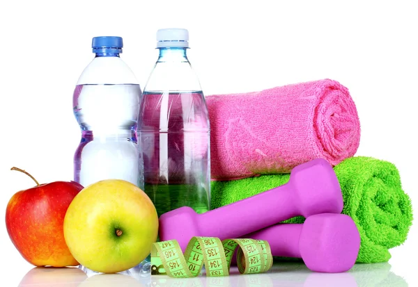 Towel, dumbbells and water bottle