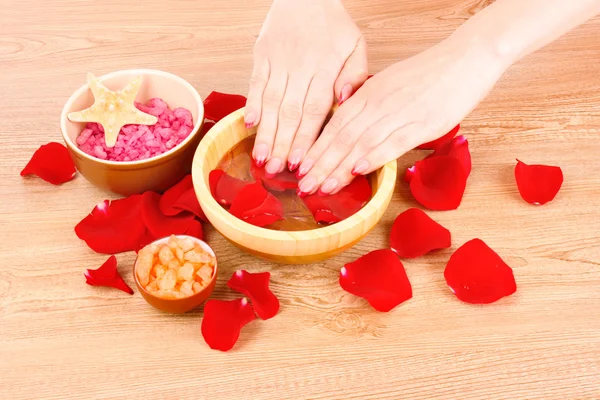 Hands in water with rose petals