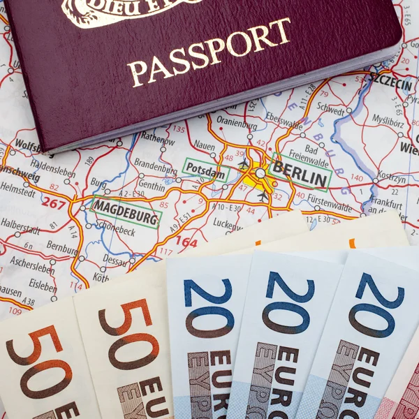 Passport, Euros and Berlin Map