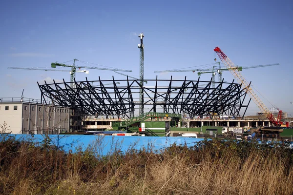 London Olympic Stadium under construction.