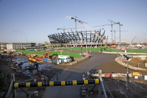 London Olympic Stadium under construction.