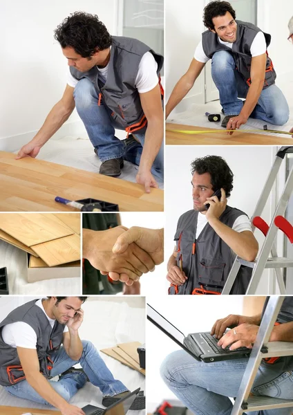 Montage of a worker laying floor