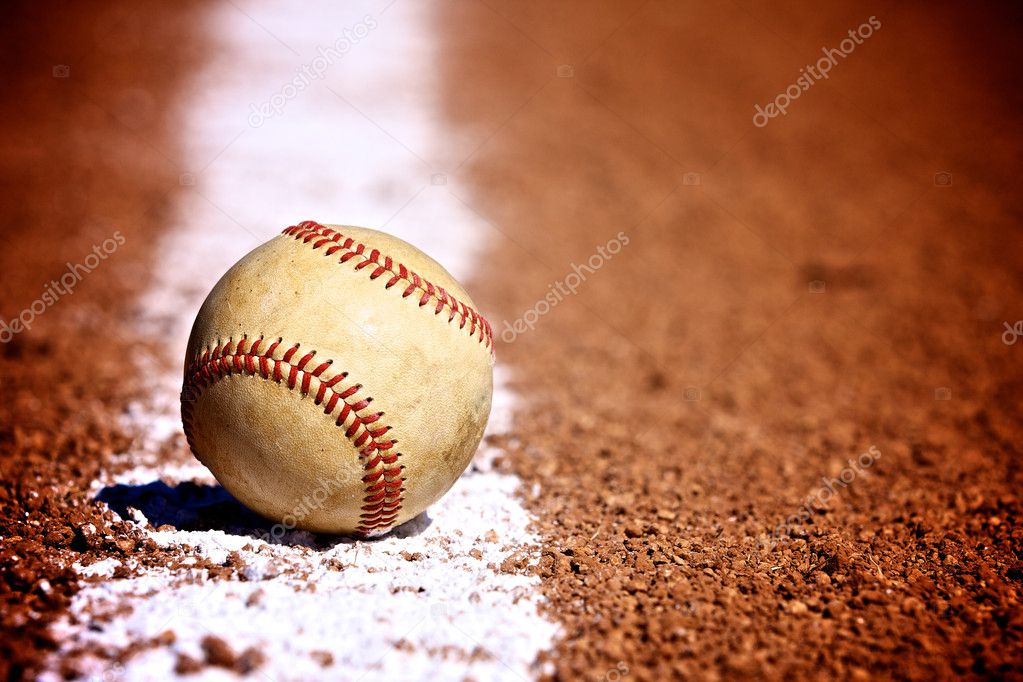 Used Baseball on the Chalk Line — Stock Photo © 33ft 6893873