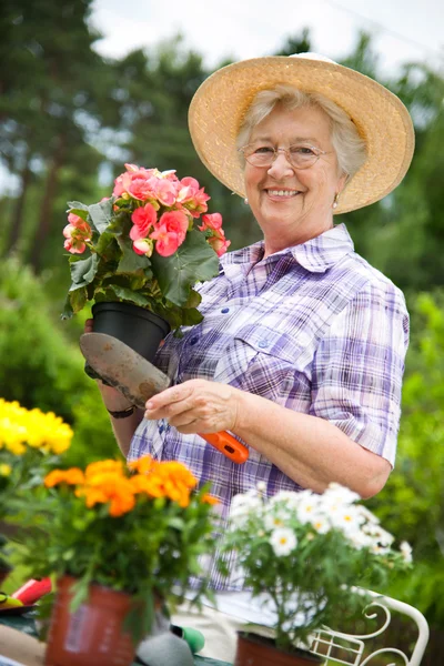 Portrait of pretty senior woman gardening