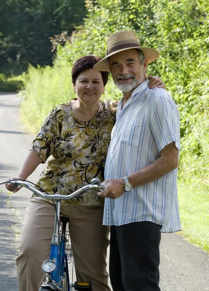 Senior couple bicycling
