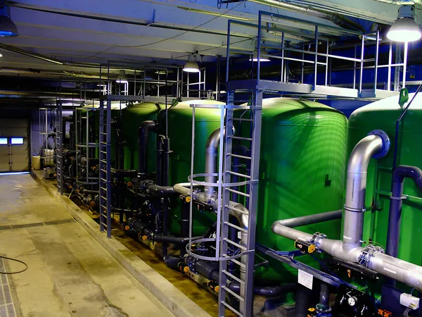 Water treatment tanks on power plant