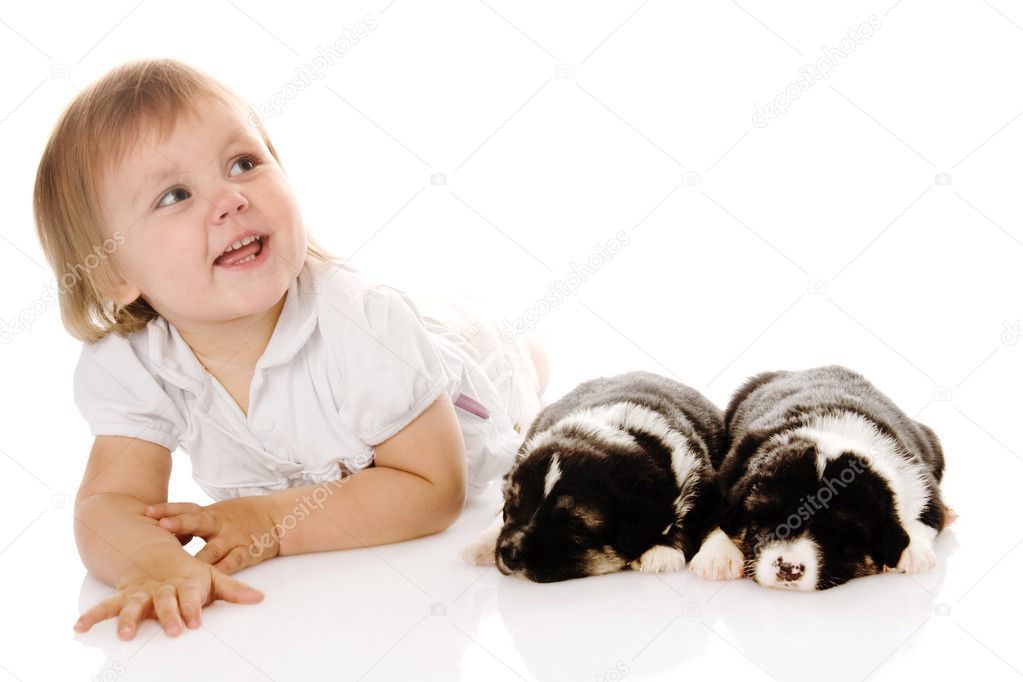 girl with puppies