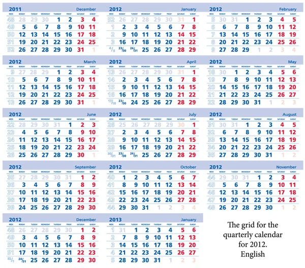 Cheap Calendars  2012 on The Grid For The Quarterly Calendar For 2012   Stock Vector