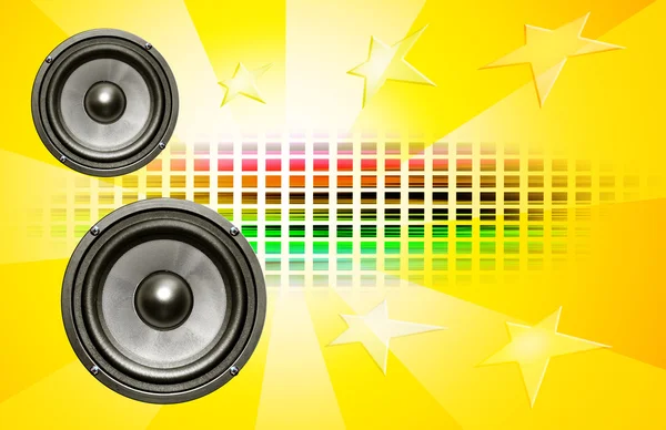 Two speakers on yellow background