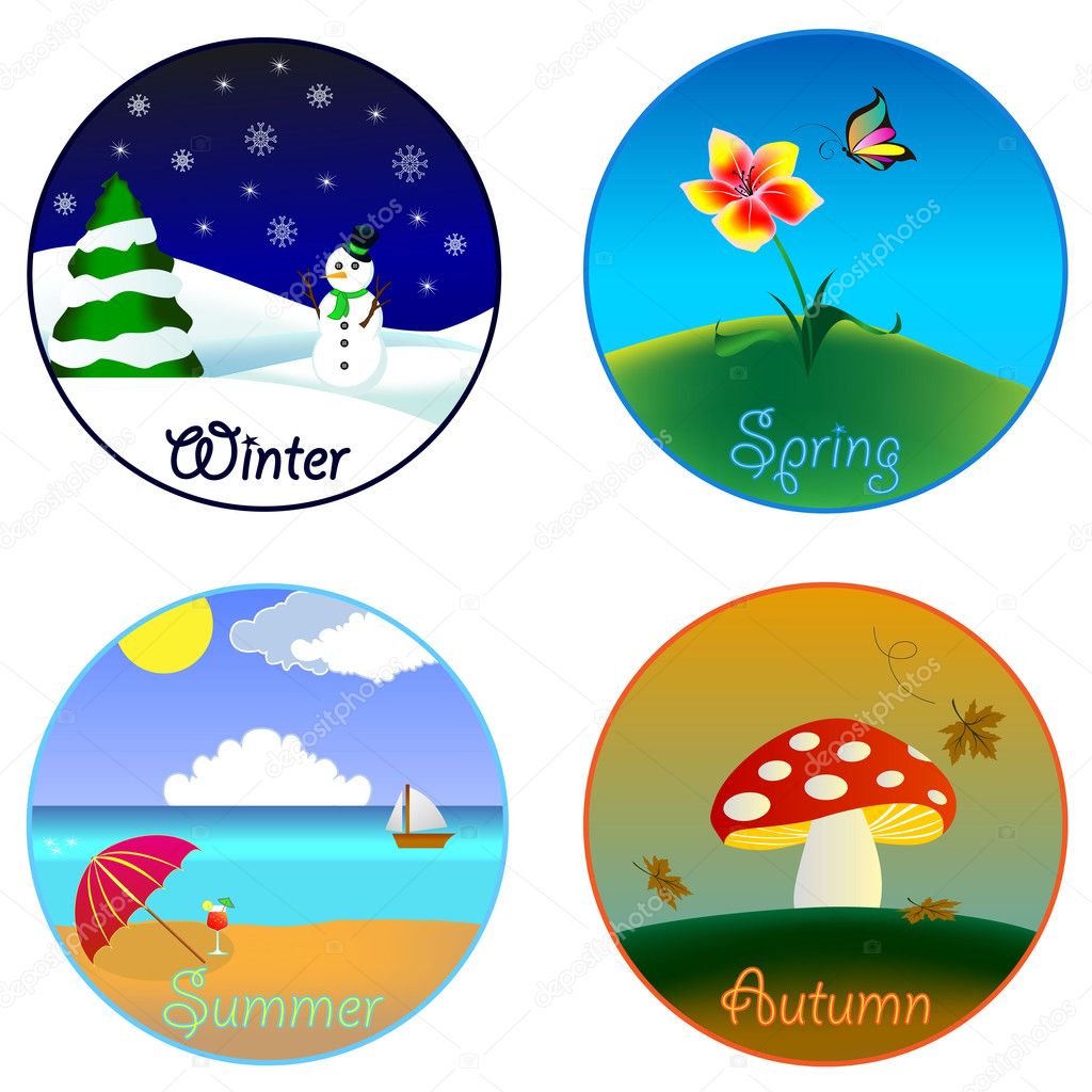 The four seasons (winter, spring, summer and autumn) — Stock Vector